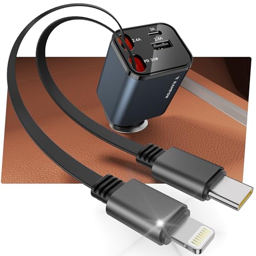 RAMPOW 4-in-1 Retractable Car Charger 65W