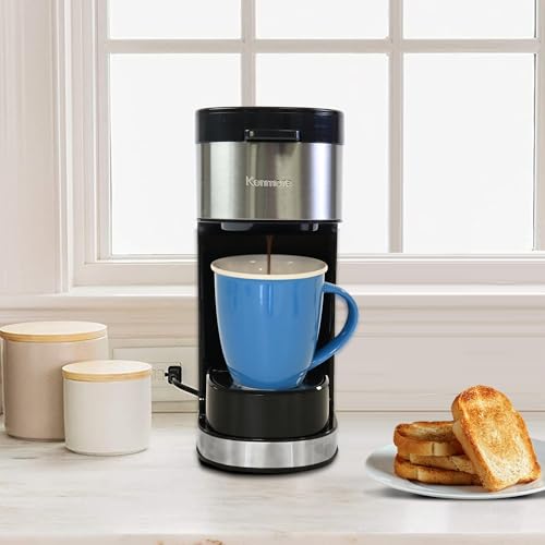 Image of Kenmore Single Serve Coffee Maker - Compatible with Keurig K‑Cup Pods & Ground Coffee, One Cup Brewer, 6-12 Oz Brew Sizes, Travel Mug Friendly, Auto Shut‑Off, Hot & Iced Maquina de cafe, Black