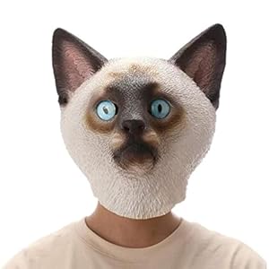 Deluxe Novelty Halloween Costume Party Latex Animal Cat Head Mask Black (white)