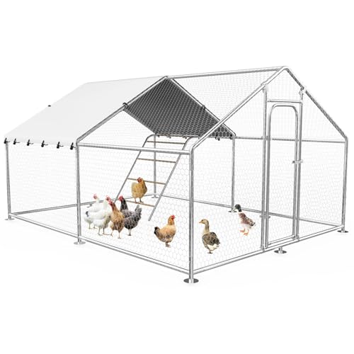 Image of 13.3x9.8 FT Large Metal Chicken Coop, Walk-in Poultry Run Enclosure