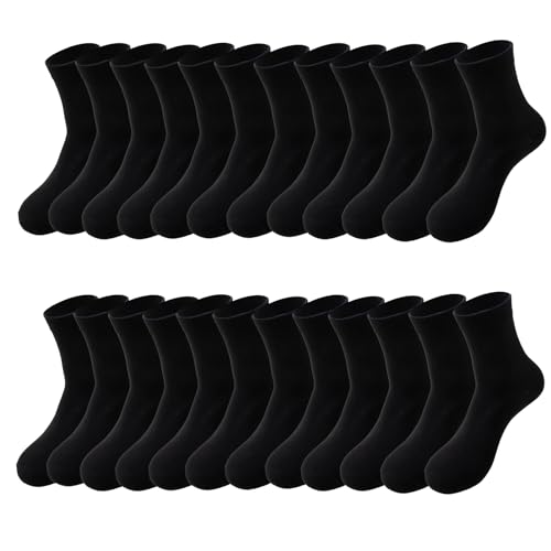 12 Packs Black White Socks,Men and Women Crew Socks Solid Color Combed Cotton Size US 6-14