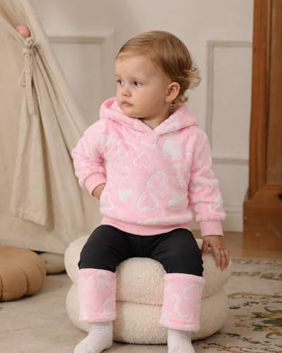 Image of Jecson Toddler Girl Clothes Baby Girl Fleece Hoodie Outfits Thick Thermal Winter Leggings 2Pcs Clothing Sets 6M-4T