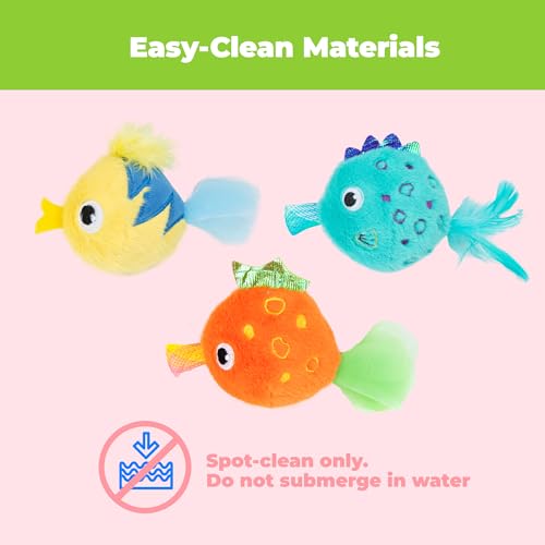 Image of Catify by Best Pet Supplies Interactive Fluffy Fish Set Catnip Cat Toy for Indoor Cats & Kittens, Plush Crinkle Tail, Feather Chew Toys, Durable, Soft, Enrichment Play