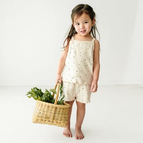 Image of MakeMake Organics GOTS Certified Organic Cotton Baby Kids Toddler Girl Top and Short Outfit Set - Pixie Dots, 3-4 Years