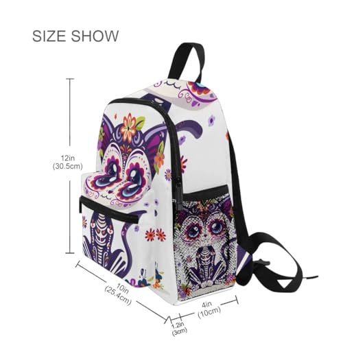 Toddler Backpack for Boys Girls, Sugar Skull Cat Cute Travel Backpack with Name Tag Mini, 3-8 Years4