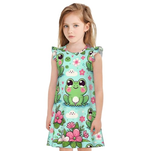 Augenstern Flutter Sleeve Nightgown Kawaii-Frog-Flowers Soft Sleepwear Nightdress3