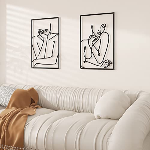 Black Wall Art Set 4, Black Metal Wall Decor Bedroom Wall Decor Modern Wall Decor Minimalist Wall Art 3D Abstract Single Line Art Wall Hanging Room Decor, Home Wall Sculptures Accent Decor For Living Room And Bath Room (18 X 12'') #TOP5