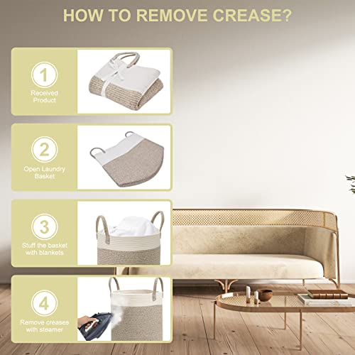 LA BONHEUR Wäschekorb Geflochten Laundry Basket Groß Wäschesammler Wäschesortierer kinderzimmer Wäschetonne Aufbewahrung Spielzeug Aufbewahrungskorb Baumwolle（mit Henkel Faltbar）35cm*40cm