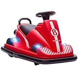 AIYAPLAY 6V Kinder Autoscooter Kinder Elektroauto mit 2 Motor, 360° drehbar Elektrisch Bumper Car mit Hupe LED Musik Sanftstart Lenkradsteuerung 3-8 km/h für 3-8 Jahre, Rot
