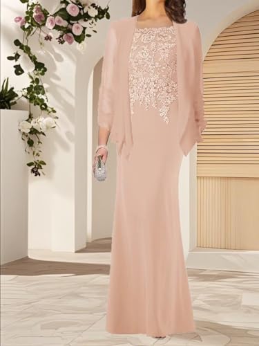 Mother of Bride Dresses with Jacket 2-Pieces Laces Appliques Mother of The Groom Dress Long Chiffon Formal Evening Gowns3