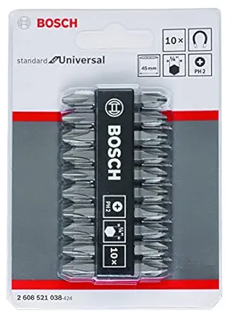 Bosch Professional Extra Hard, Double Ended Screwdriver Bits, Type Ph2-Ph2, Length 45mm, Grey, Pack Of 10