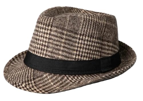 Zacharias Men's Cotton Blended Checkered Fedora Hat (Free Size_Pa...