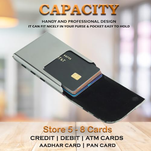 Image of Luxurious Unisex Pocket Card Holder Design 15-20 Business Card and 5-8 Card Debit Credit Ultrathin Stainless Steel 9.5 X 6.5 x 1.2 cm Size RFID Blocking Corporate Gift for Employee (White)