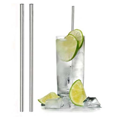 DesignerBox Extra-Long Stainless Steel Straws Milkshake Smoothie Straight Drinking Straw, 12 Inches Long x 0.3 Inches Diameter, Food-Safe 18/8 Stainless (Set of 2 Pcs)