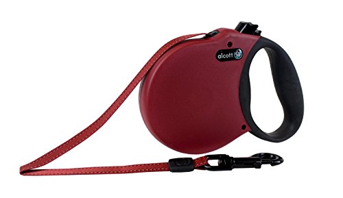 Alcott 5332-RLSHPW Abenteuer Rolleinen für Hunde Gurtleine 5 m lang Reflektstreifen im Gurt mit Soft Grauer Griff M rot, 30 kg