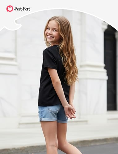 Image of PATPAT Girls Crewneck Short Sleeve Graphic Tees Animal Print Shirts Cute Summer Outfits 5-12 Years