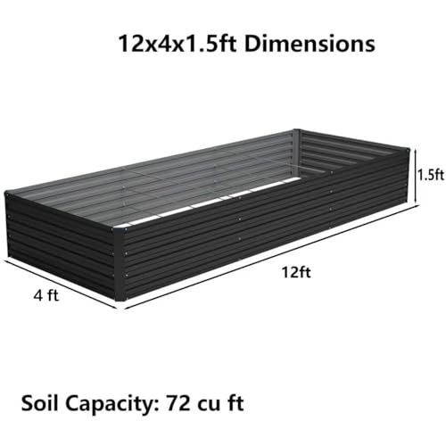 Image of Foxlang 12x4x1.5ft Galvanized Raised Garden Bed,Outdoor Planter Box Metal Patio Kit Planting Bed for Vegetables Flowers Herb,Black