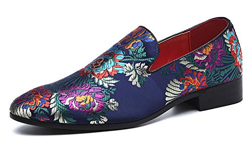 Santimon Mens Dress Shoes Smoking Slippers Casual Bow Slip-on Embroidery Flats Penny-Loafers Black Red