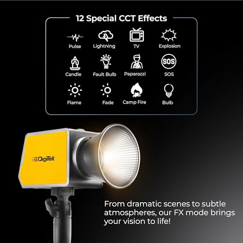 Image of DIGITEK (DCL-100 WBC) 100W Bi-Color Continuous LED Light with Mini Bowen Mount & Reflector, 2700K-6500K+200 Color Temp, 20FX Modes, 97+ CRI, 0-100% Brightness, APP Control, Lighting for Videography