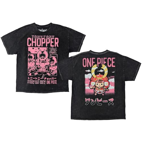 Ripple Junction One Piece Chopper Pink Panels Anime Mens Graphic T-Shirt Mineral Wash Black X-Large