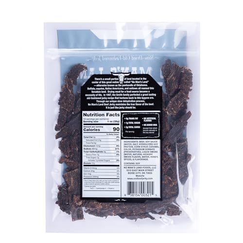 Image of No Mans Land Slow-Dried Beef Jerky | Smoked & Seasoned Jerky Strips | High Protein, Low Carb Beef Snack | Gluten Free - MILD (16oz)