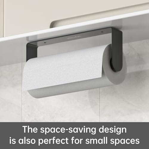 Image of Mbillion Matte Black SUS304 Paper Towel Holder | Wall mounte and self-adhesive under cabinet paper towel rack, premium stainless steel for kitchen