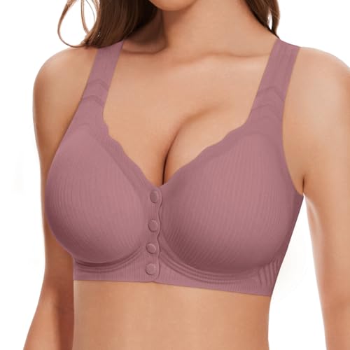 Push Up Jelly Bras for Women, Front Closure No Underwire Bra Post Surgery Soft Comfort Seamless Wireless Bralettes Mauve