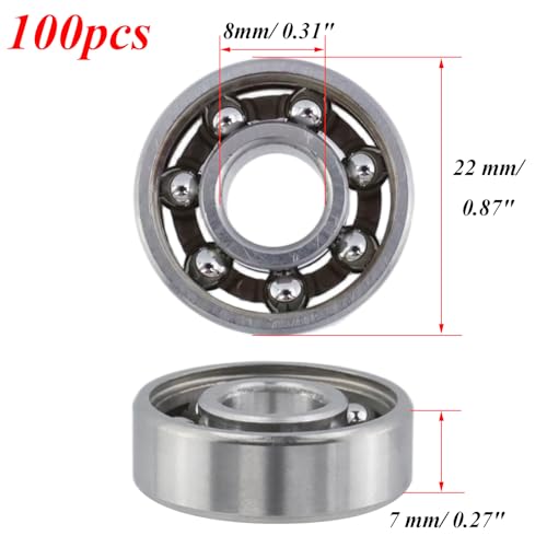 Image of Antrader 100Pcs 608 Steel Ball Bearings 8 x 22 x 7mm Fidget Spinner Bearing | High Precision Rating Deep Groove Ball Bearings,High Speed Smooth Rotation,Low Noise & Wear Resistant
