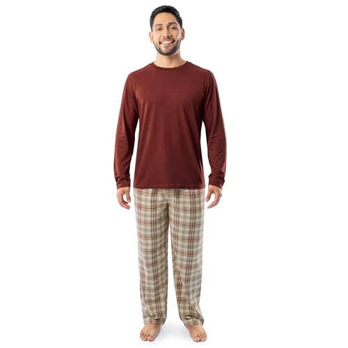 Image of Fruit of the Loom Men's Jersey Knit Top and Flannel Pant Pajama Sleep Set