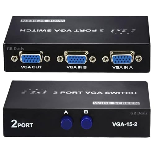 Image of VGA Switch 2 in 1 Out, 2-Port VGA Splitter for 2 PCs to 1 Monitor, Switcher Press Button Four Way Video Splitter for TV Monitor. (Black) (2 in 1 Out Switch). Black.