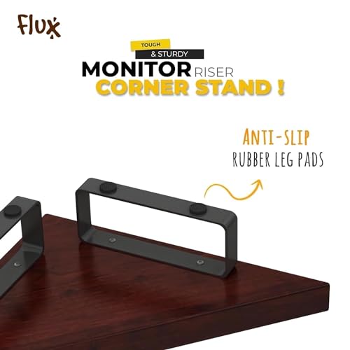 Image of flux Wooden Monitor Stand | Monitor Stand Riser | Laptop Stand | Pc Stand Wooden | Made for Corners ,Material: Particle Board & Metal 23 Inch Shelf size -(45 x 25 x 8.5 cm) (Triangular Rustic Red)