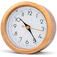Oxmidud 4'' Natural Wooden Analog Alarm Clock with Soft Night Light - Battery Operated Non-Ticking Silent Tabletop Minimalist Desk & Bedside Clock for Bedrooms Living Room Home Office Decor