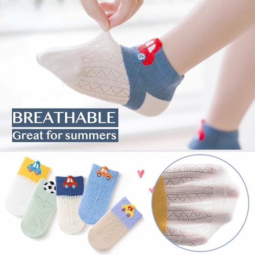Summer Thin Cotton Short Socks Cartoon Car Crane Fashion for Kids, Mesh Ankle Socks for Boys and Girls Baby Crew Socks3