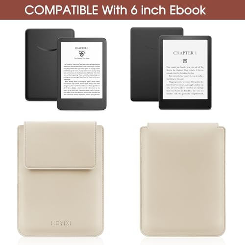 HoYiXi Hülle für 6 Zoll Kindle/Kobo/Voyaga/Lenovo/Pocketbook/Tolino E-Book E-Reader Leichte Leder Schutzhülle Tasche für für 6 Zoll E-Book, Beige