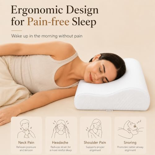 Image of kasiemobi Contour 100% Natural Latex Pillow Dual Height Support | White Color, Soft Knitted Fabric Zipper Cover | Side and Back Sleepers, Neck and Spine Alignment | Unisex, Breathable