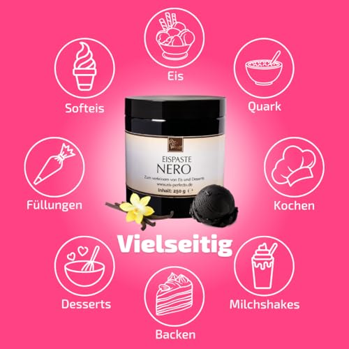 Nero-Eispaste » Schwarzes Vanilleeis » für aromatisches Eis » Auch zum Verfeinern von leckeren, Desserts, Getränke, Pralinen Torten und vielem mehr » Inhalt 250 g – Bild 5