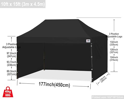 Image of ABCCANOPY Heavy Duty Instant Pop up Canopy Tent with Sidewalls10x15, Dark Black