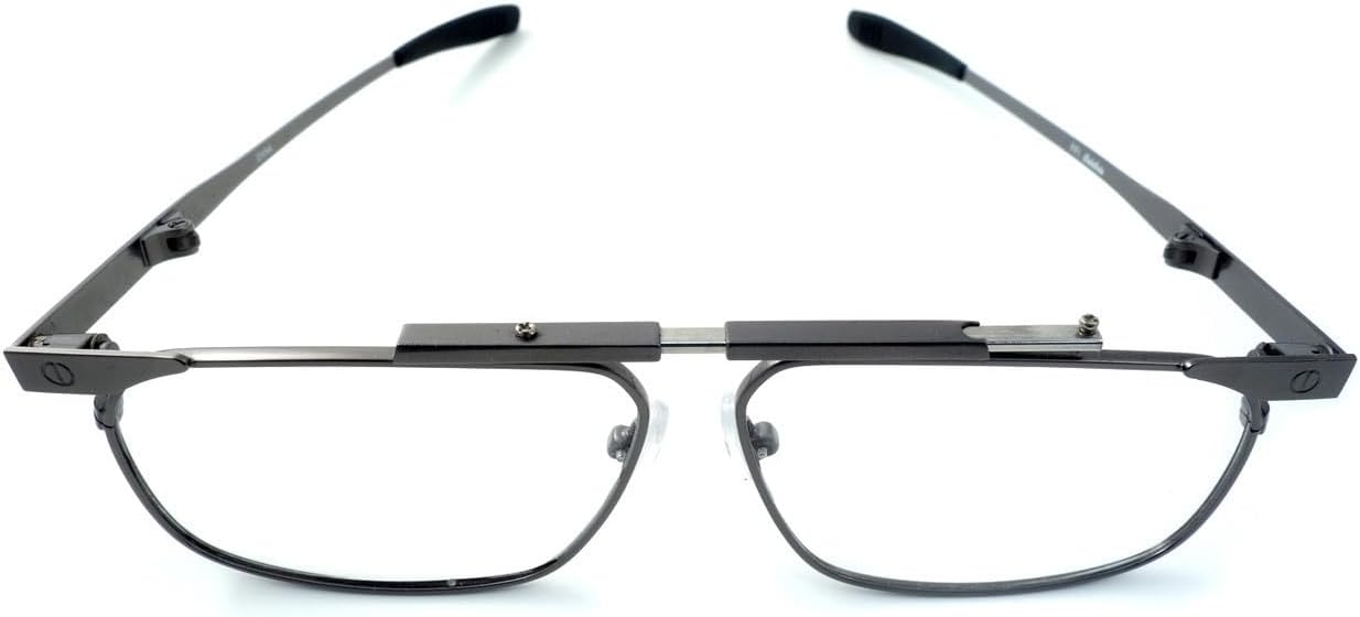 Calabria FAST-FOLD Metal Folding Reading Glasses +1.75 Pewter Men Women Foldable Pocket Readers Travel Thin Compact w/Case