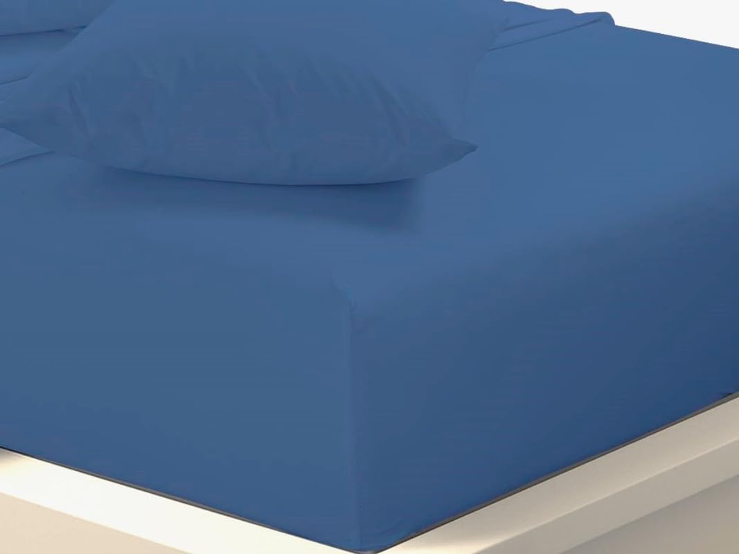 Fitted Sheet 40cm Extra Deep Pocket Single Size Mid Blue Easy Care Poly Cotton, Soft, Wrinkle-Free (S mid blue)