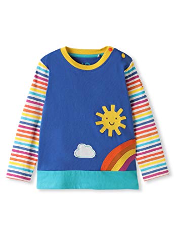 Organic Cotton Applique Baby Infant Toddler Long Sleeve Top - Rainbow Sun Cloud - Girl Boy Blue Tee Shirt Blouse [6M (3-6 Months)] #TOP19