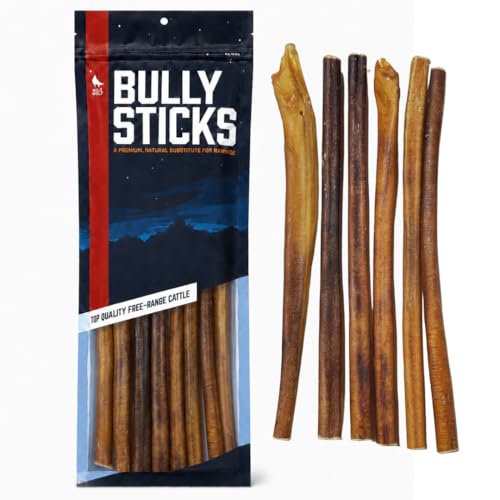 Wild Wolf 12-inch Angus Bully Sticks (8oz./~5 Sticks) Healthy, All-Natural, Long-Lasting Dog Chew Bones - Low Odor - Mixed Thickness - Lab-Tested, Hand-Inspected and Packed with Love in The USA