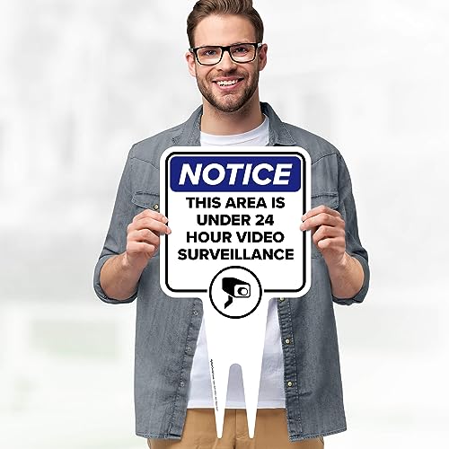 Image of Notice, This Area is Under 24 Hour Video Surveillance Sign, 9x17, Heavy Duty Integrated Ground Stakes, Indoor /Outdoor Use, Rust Free Aluminum Composite, Made in USA by My Sign center