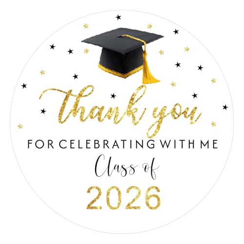 Anwyll Graduation Thank You Stickers - 120Pcs 2'' Class of 2026 Graduation Stickers Self Adhesive Grad Thank You for Celebrating with Me Sticker Congrats Grad Envelope Seal Sticker for Party Favors