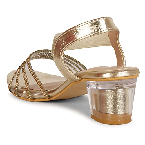 Image of Smart & Sleek Women's Crystal & Glittery Block Heels Fashion Sandals for Women & Girls latest Collection & stylish Comfortable-AB32