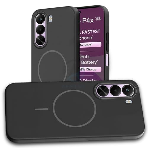 Image of AESTMO Shockproof Back Case Cover for Realme P4X 5G | Slim Hard Shell | Hard Back Cover for Realme P4X 5G (Compatible with MagSafe Accessories, Black)