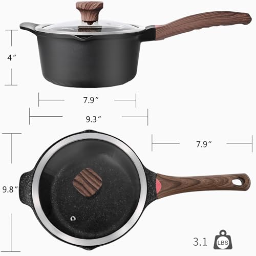VINCHEF Nonstick Stockpot With Lid 4 Quart, Large Saucepan with Stay Cool Handle, Deep Kitchen Cooking Pot Induction Stock Pots, Dishwasher Safe, Compatible for All Stove Top, PFAS/PFOA Free Black - Thumbnail 6
