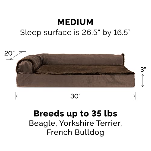 Image of Furhaven Orthopedic Dog Bed for Medium /Small Dogs w / Removable Bolsters & Washable Cover, For Dogs Up to 35 lbs - Plush & Velvet L Shaped Chaise - Sable Brown, Medium