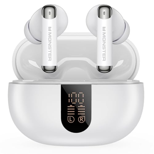 Monster N-Lite 211 Wireless Earbuds, Bluetooth 6.0 Stereo Headphones with Powerful Bass, Built-in Noise-Cancelling Mic for Clear Calls, LED Display, 36H Playtime, IPX5 Waterproof Design for Sports