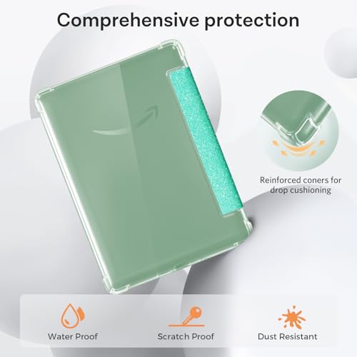 Image of CoBak Case for 6 inch Kindle 11th Gen (2024 and 2022 Release) - Ultra Slim Transparent Clear TPU Back Shell Protective Cover with Auto Wake /Sleep for Kindle 11th Generation 2024 Release, Glitter SageGreen