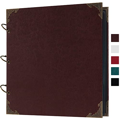 Image of Potricher 10 x 10 Inch Brown Leather Hardcover Scrapbook Album with 80 Pages
